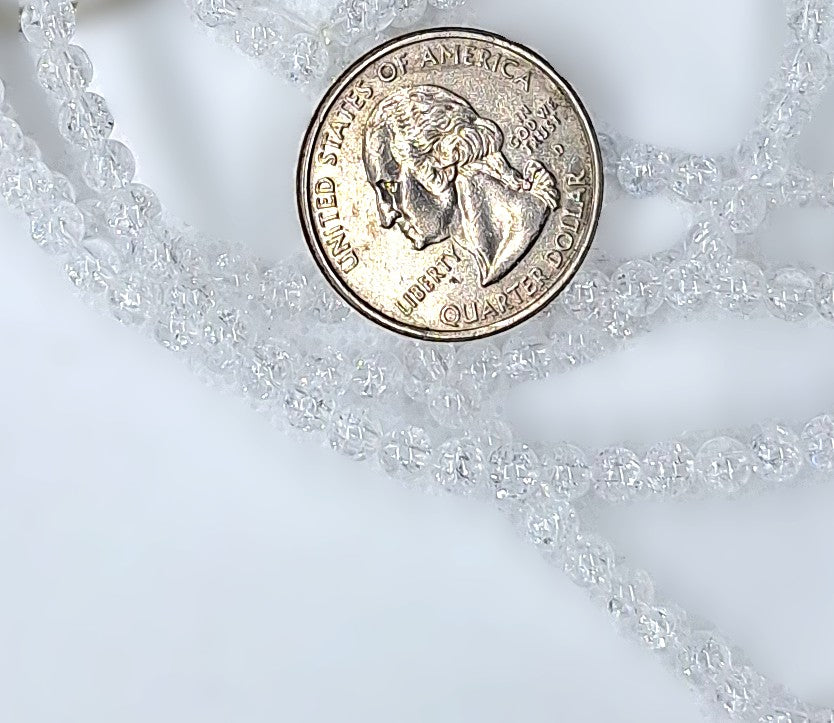 4mm Crackle Crystal Quartz Round Gemstone Beads 8-Inch Strand