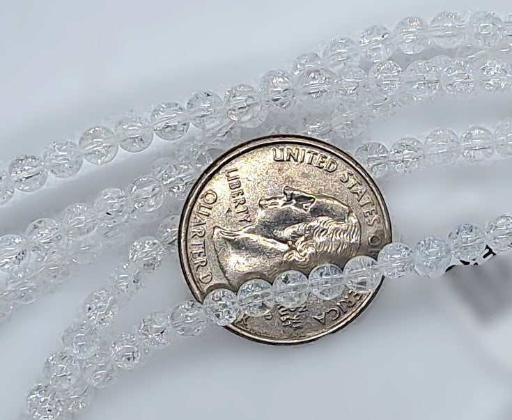 4mm Crackle Crystal Quartz Round Gemstone Beads 8-Inch Strand