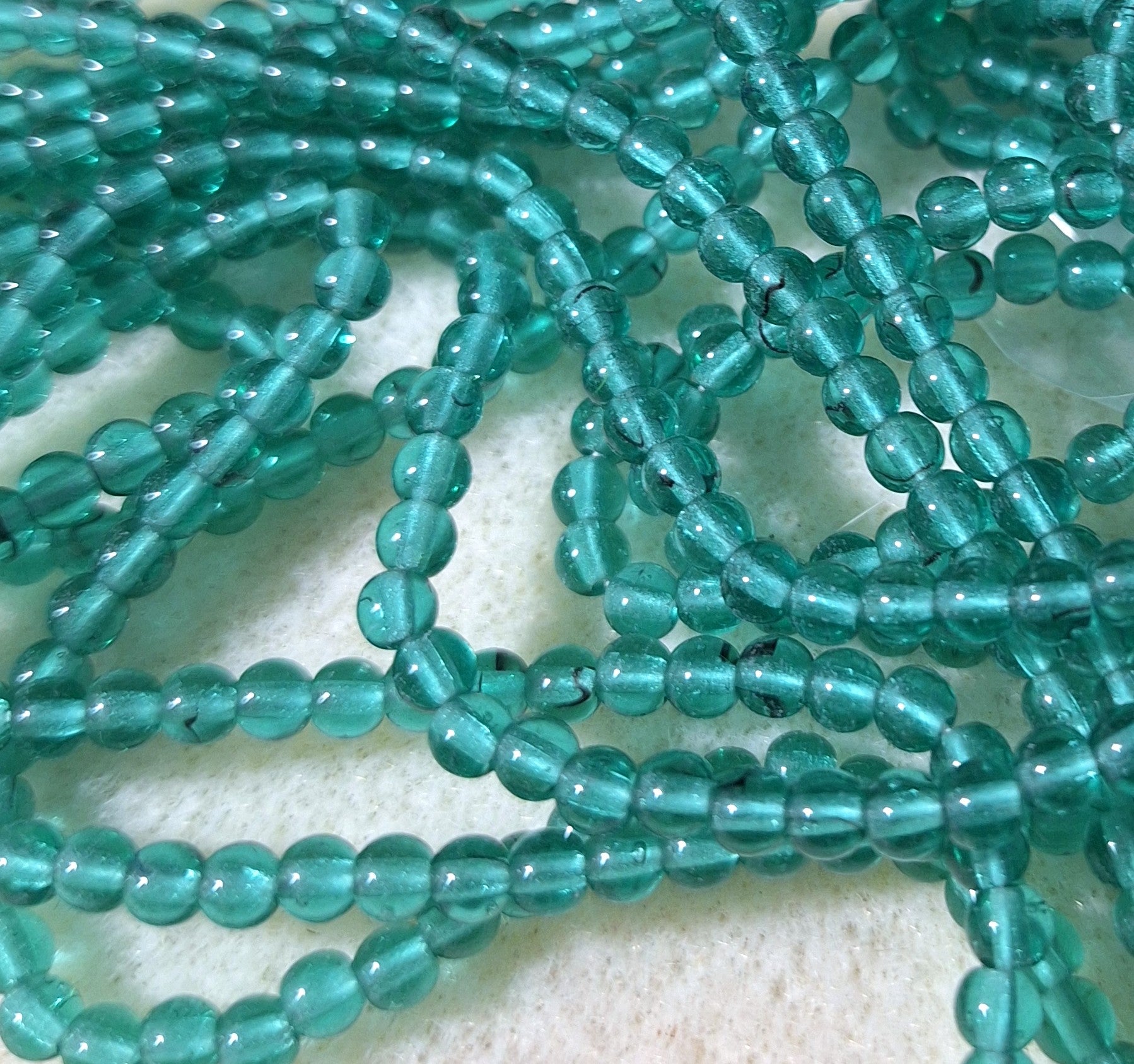 4mm Blue Zircon Smooth Round Druk Glass Beads 100ct