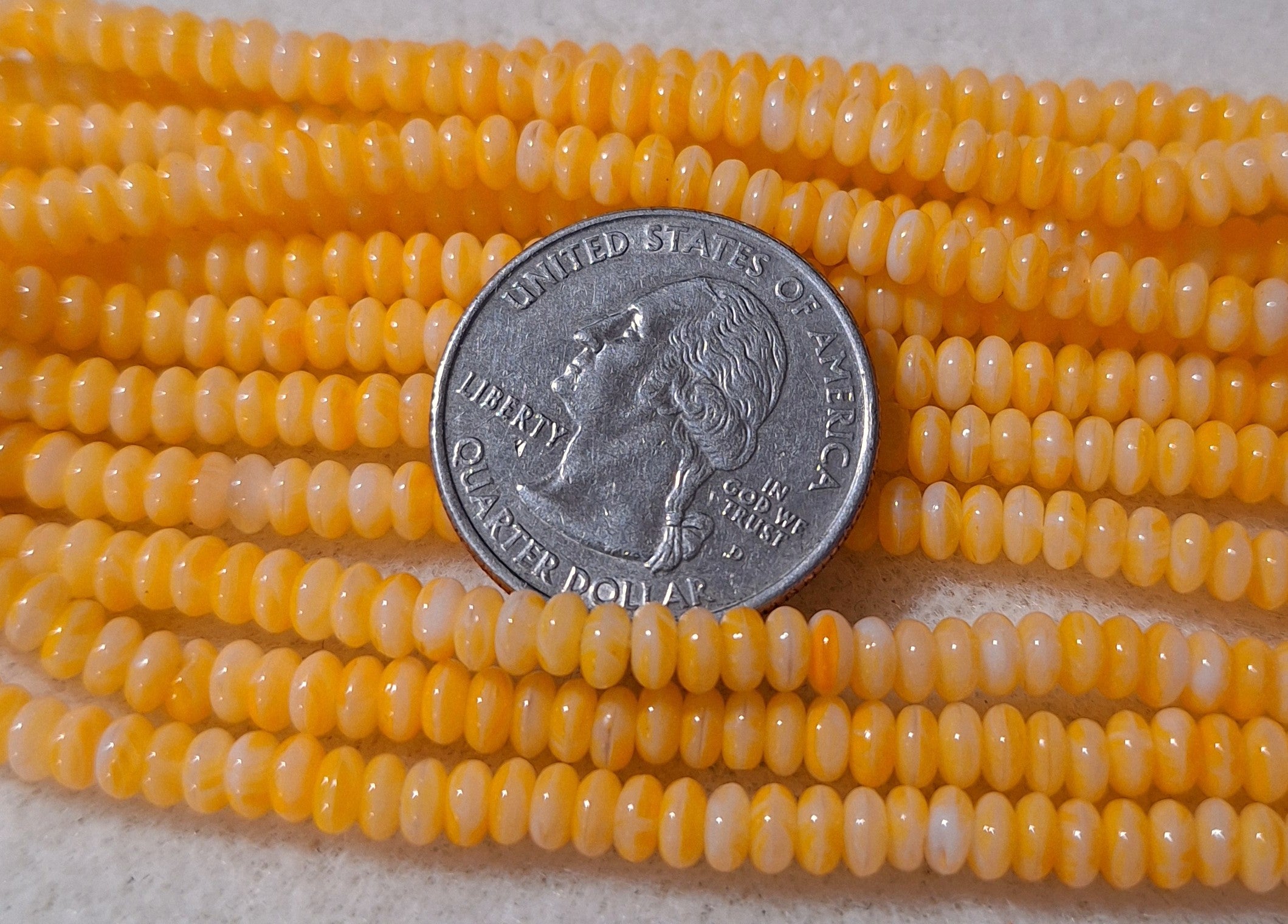 4mm Orange Quartz Smooth Rondelle Druk Glass Beads 100ct
