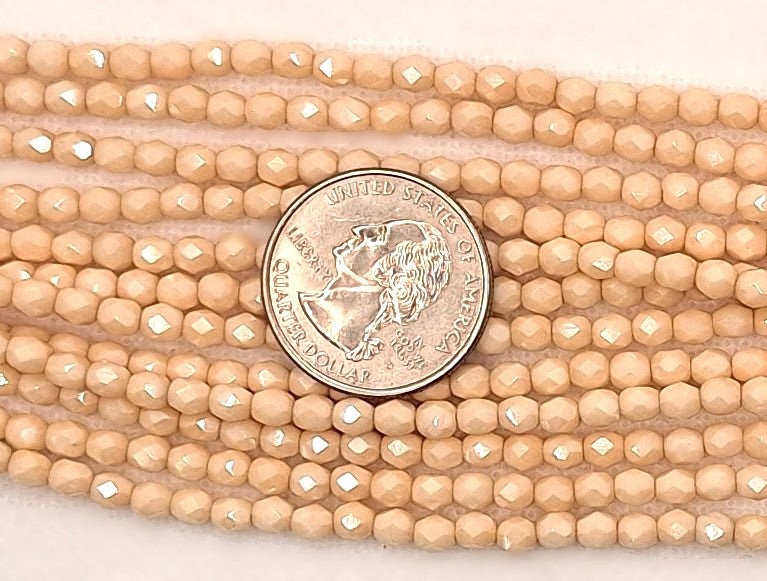 4mm Champagne Luster Opaque Fire-Polished Faceted Round Beads 50ct
