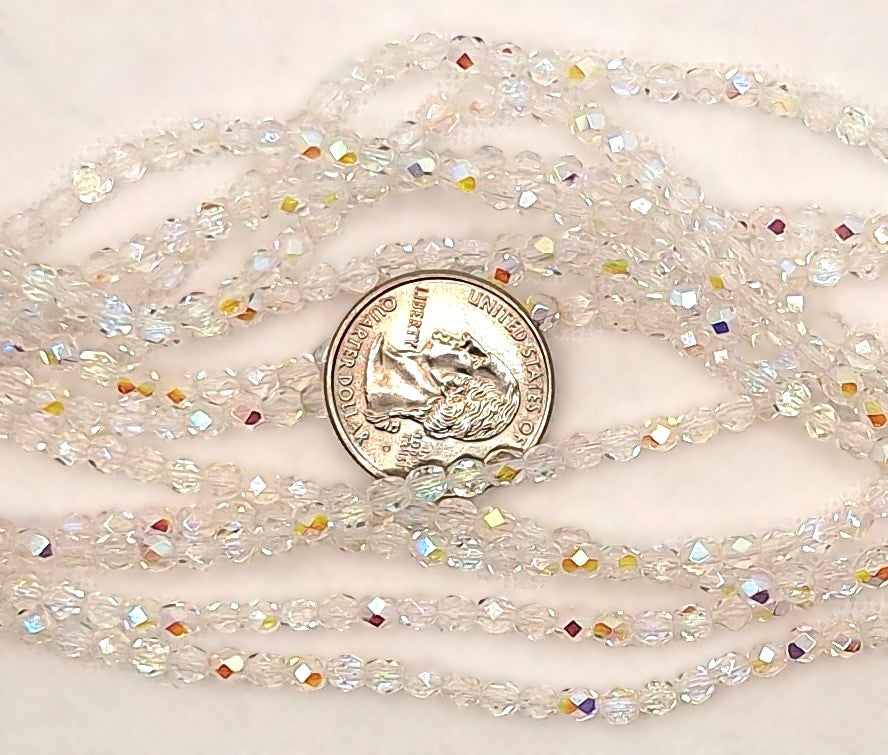 4mm Crystal Clear AB Transparent Fire-Polished Faceted Round Beads 50ct