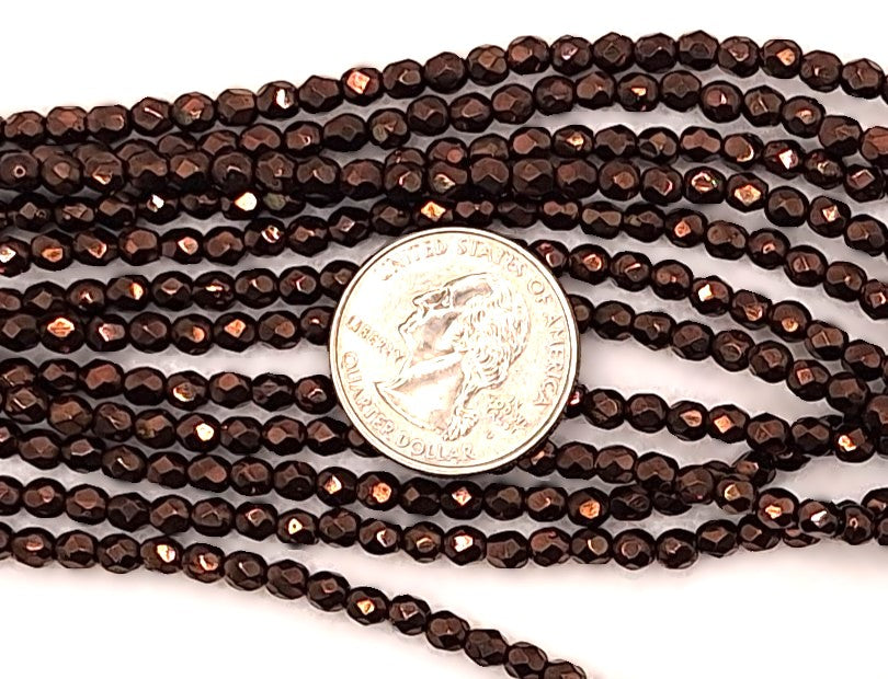 4mm Dark Bronze Metallic Opaque Fire-Polished Faceted Round Beads 50ct