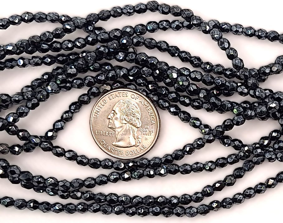 4mm Hematite Gunmetal Metallic Fire-Polished Faceted Round Beads 50ct