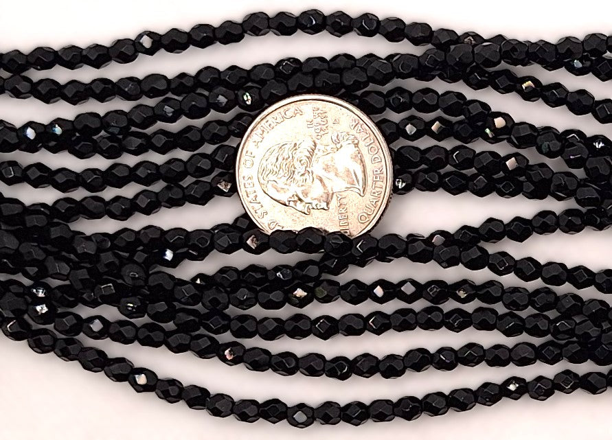 4mm Jet Black Opaque Fire-Polished Faceted Round Beads 50ct