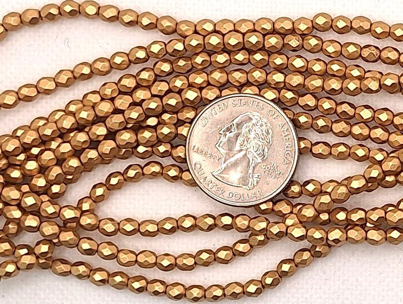 4mm Flax Gold Matte Metallic Fire-Polished Faceted Round Beads 50ct