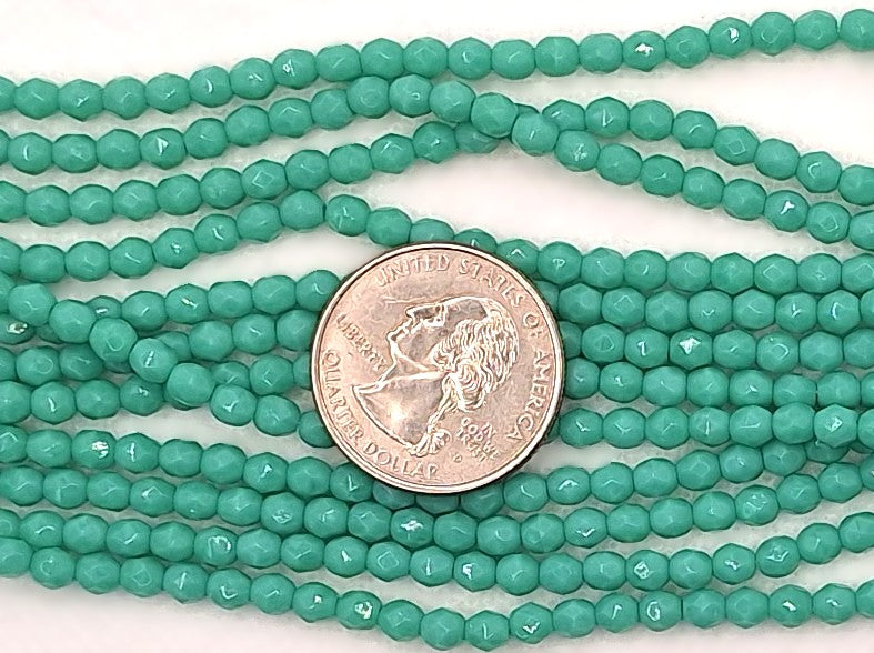 4mm Green Turquoise Opaque Fire-Polished Faceted Round Beads 50ct