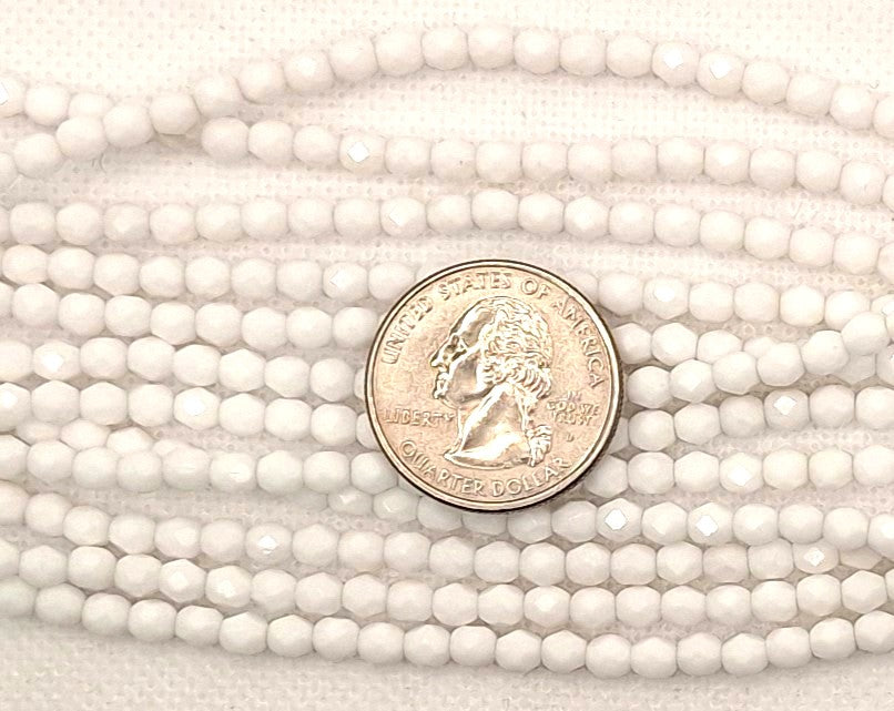 4mm White Opaque Fire-Polished Faceted Round Beads 50ct