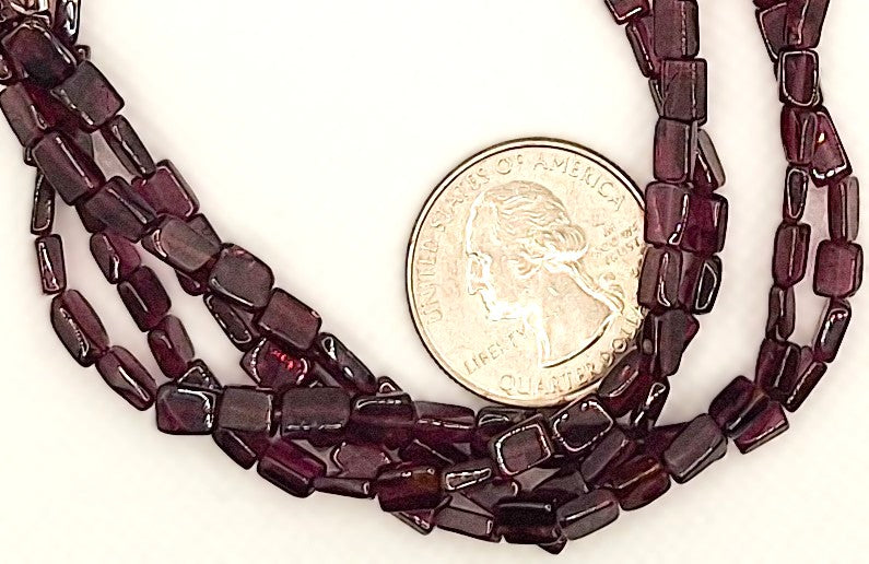 6x4mm Garnet Flat Rectangle Gemstone Beads 8-inch Strand