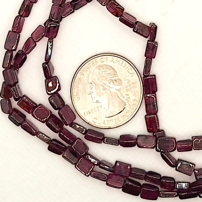 6x4mm Garnet Flat Rectangle Gemstone Beads 8-inch Strand