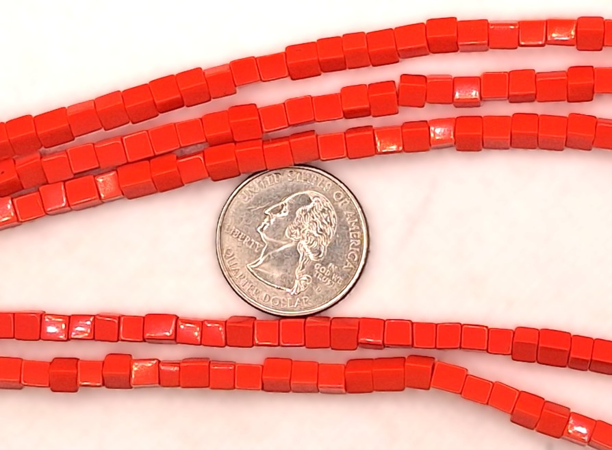 4mm Imitation Coral Square Cube Resin Beads 8-Inch Strand