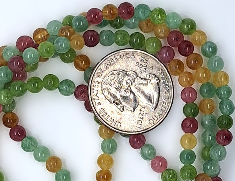 4mm Tourmaline Dyed Jade Round Gemstone Beads 8-Inch Strand