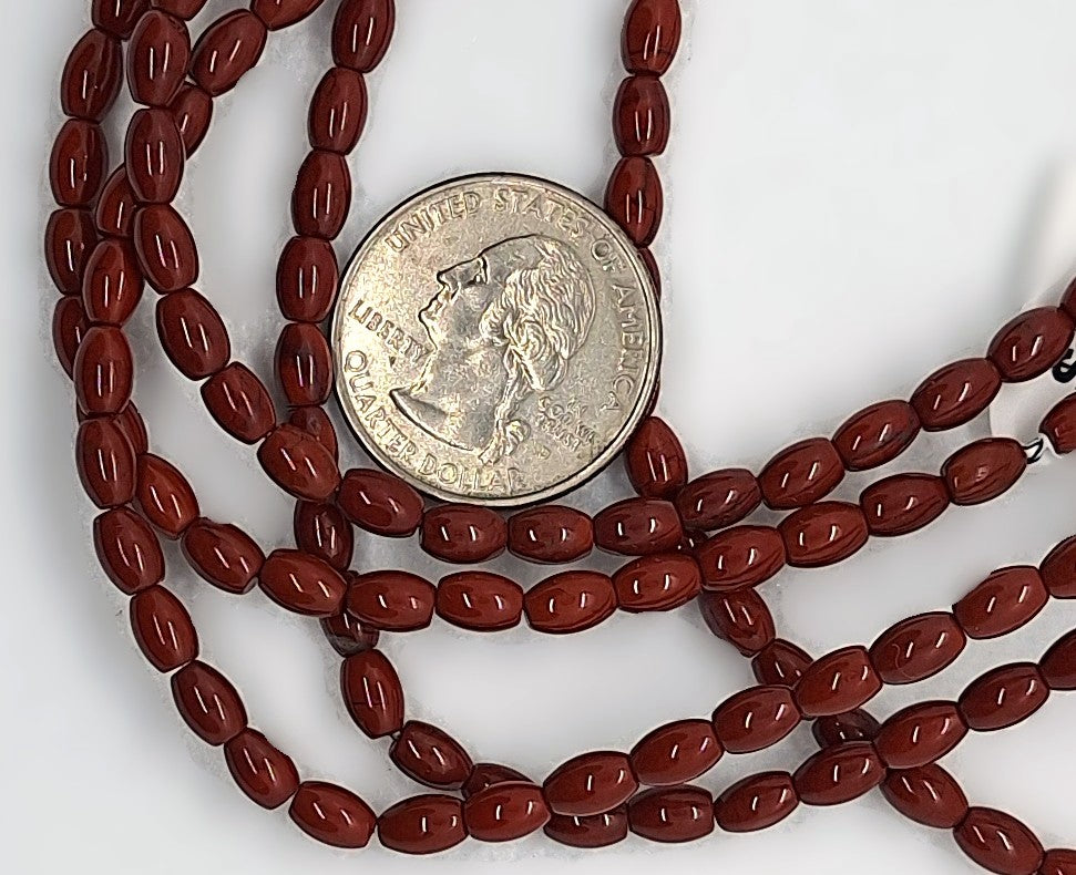 6x4mm Red Jasper Rice Gemstone Beads 8-Inch Strand