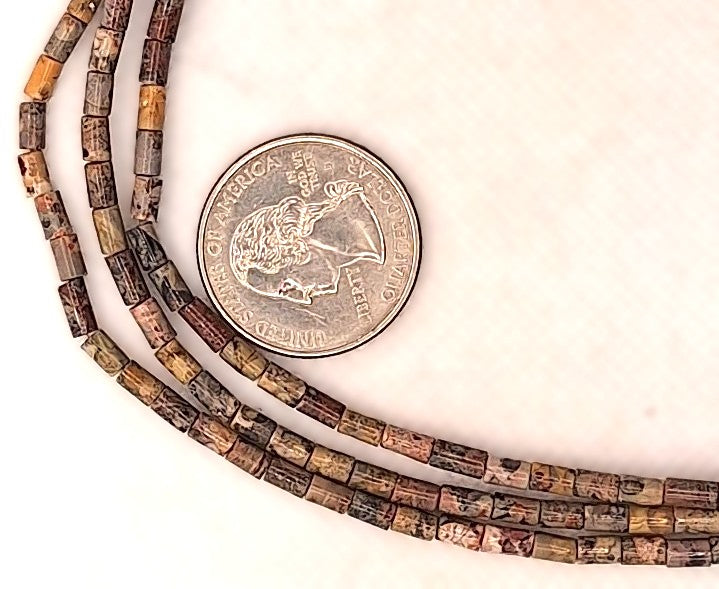 5x3mm Leopard Skin Jasper Round Cylinder Gemstone Beads 8-Inch Strand