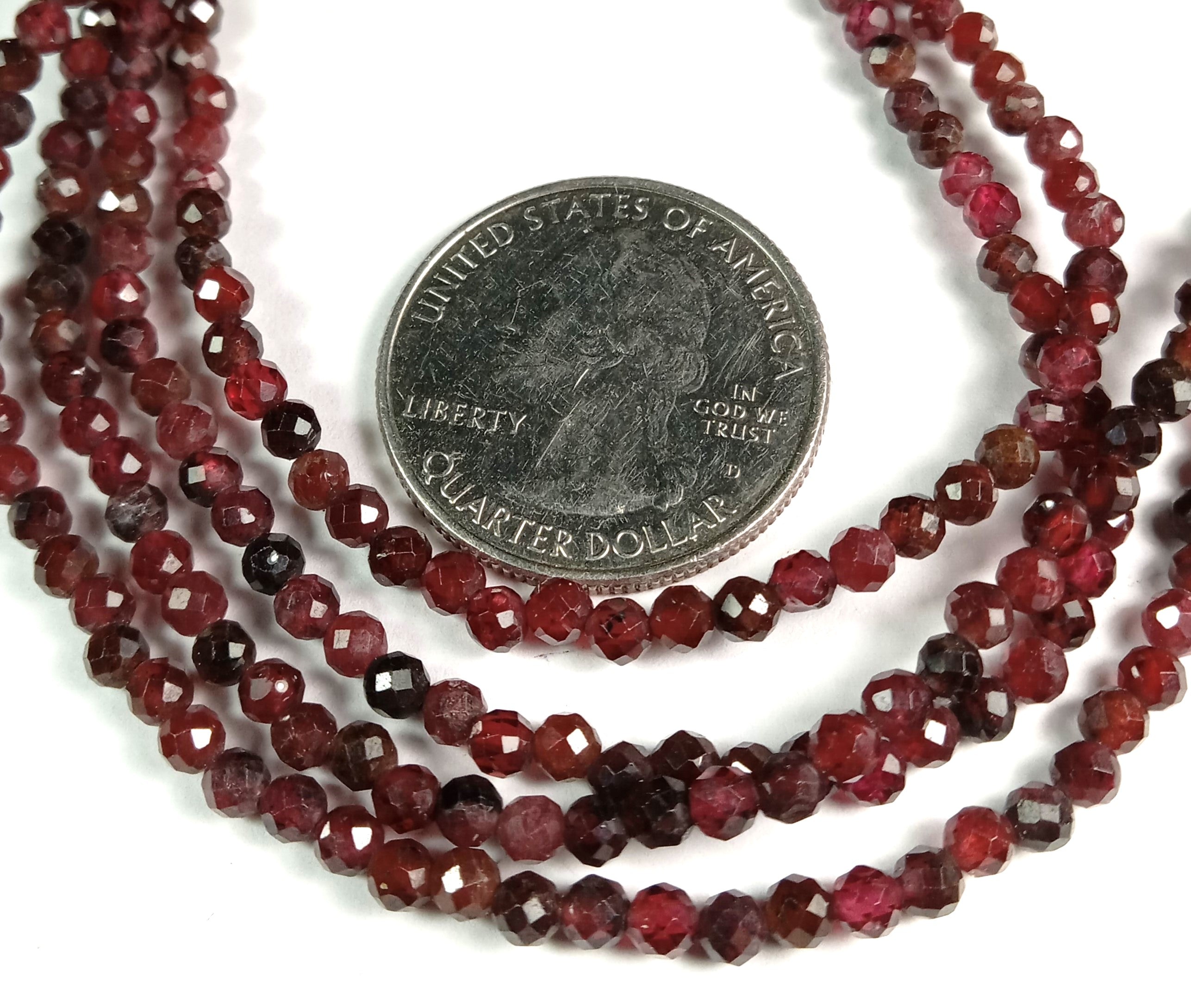 3mm Red Garnet Faceted Round Gemstone Beads 8-Inch Strand