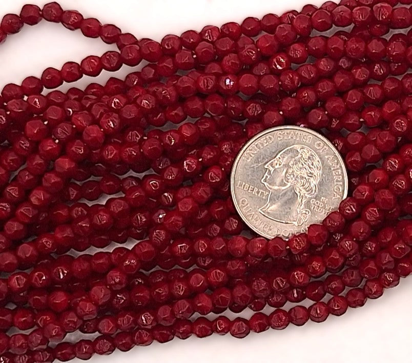 4.5mm Deep Red Opaque English Cut Czech Glass Beads 50ct