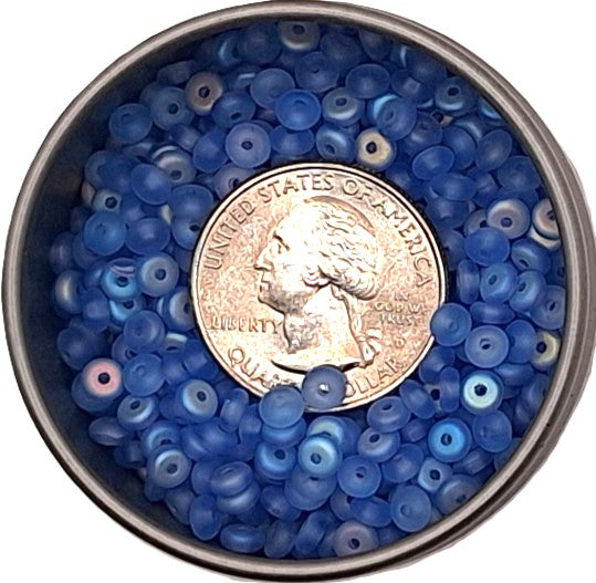 4mm Frosted Sapphire Transparent AB Smooth Pressed Glass Rondelle Beads 100ct