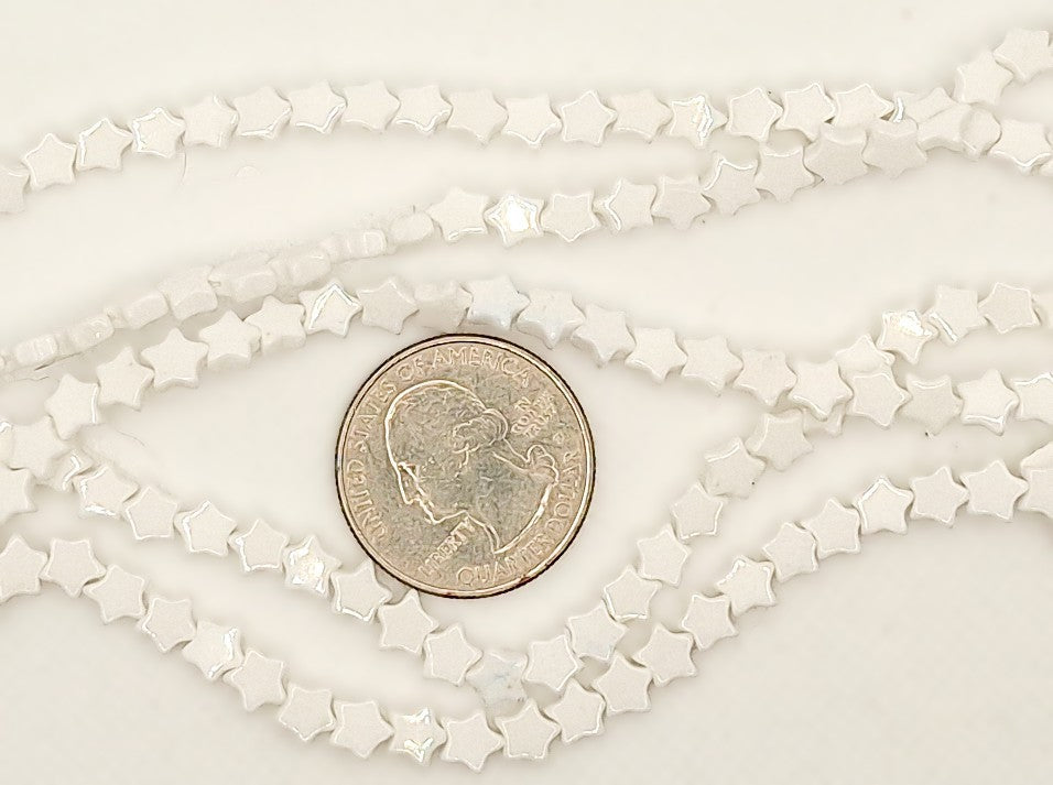 5mm White Quartz Flat Star Gemstone Beads 8-inch Strand