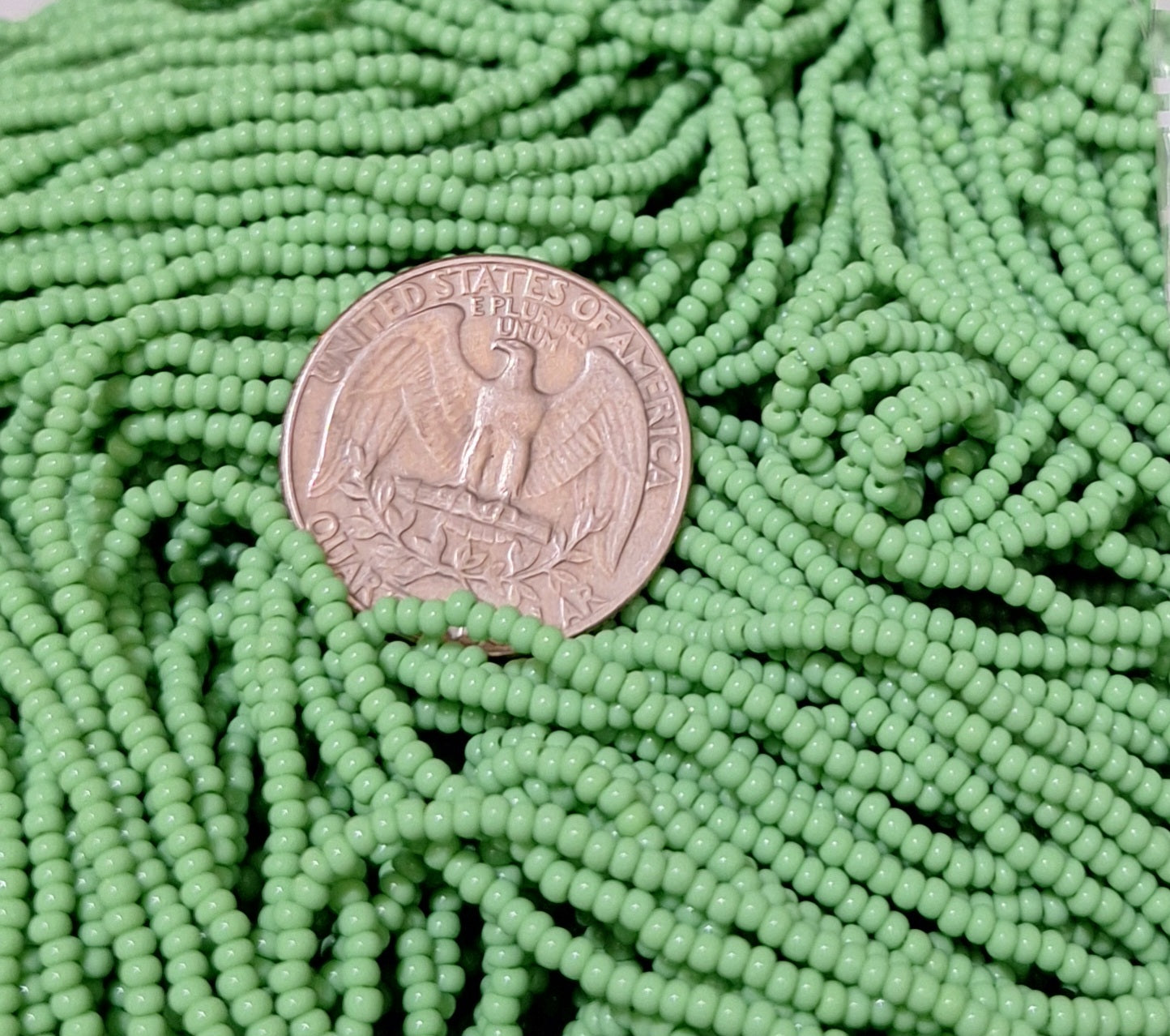 11/0 Peridot Green Opaque Seed Beads Full Hank