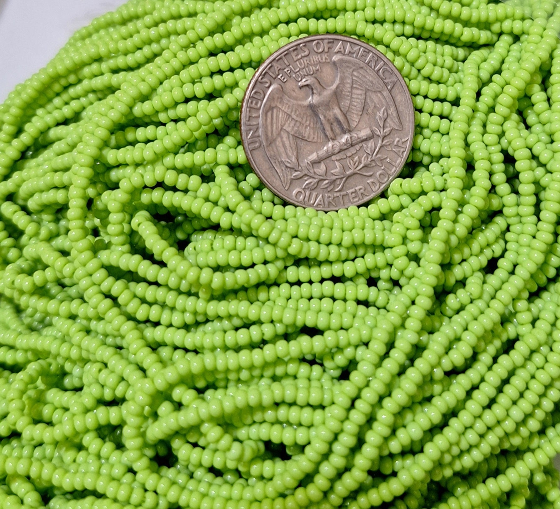 11/0 Avocado Green Opaque Seed Beads Full Hank