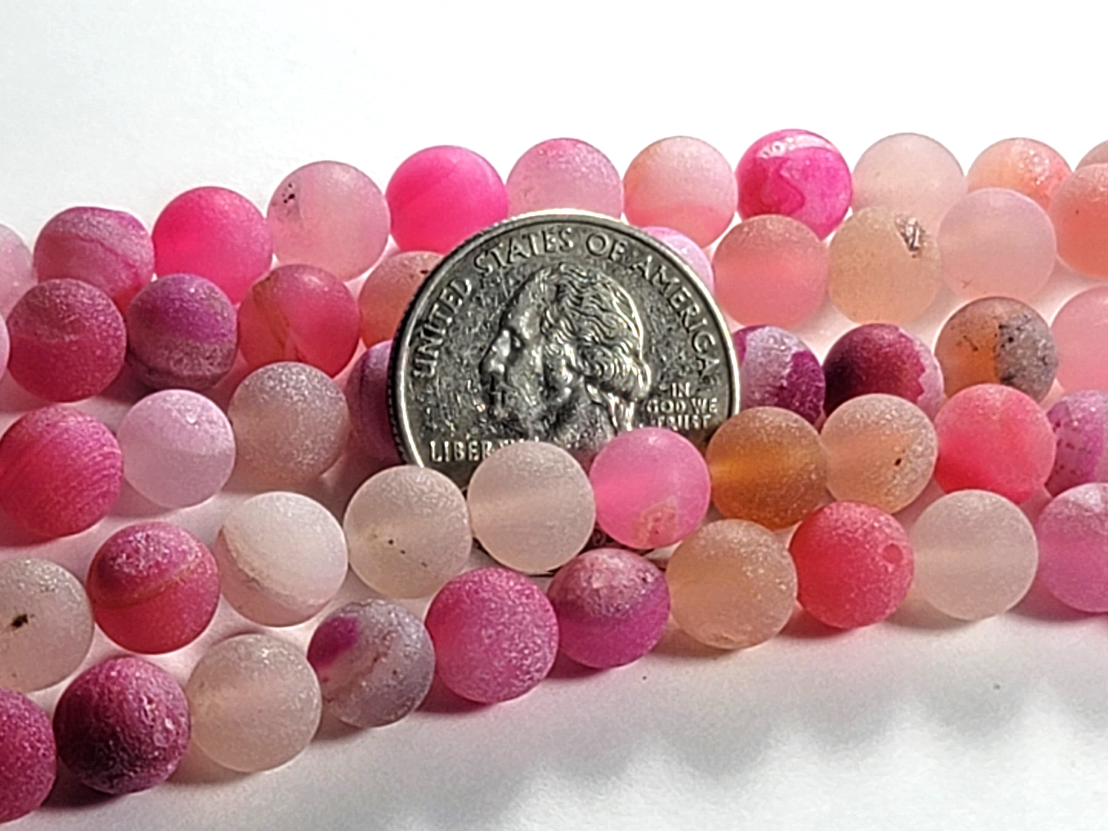 8mm Magenta Agate Dyed Matte Round Gemstone Beads 8-Inch Strand