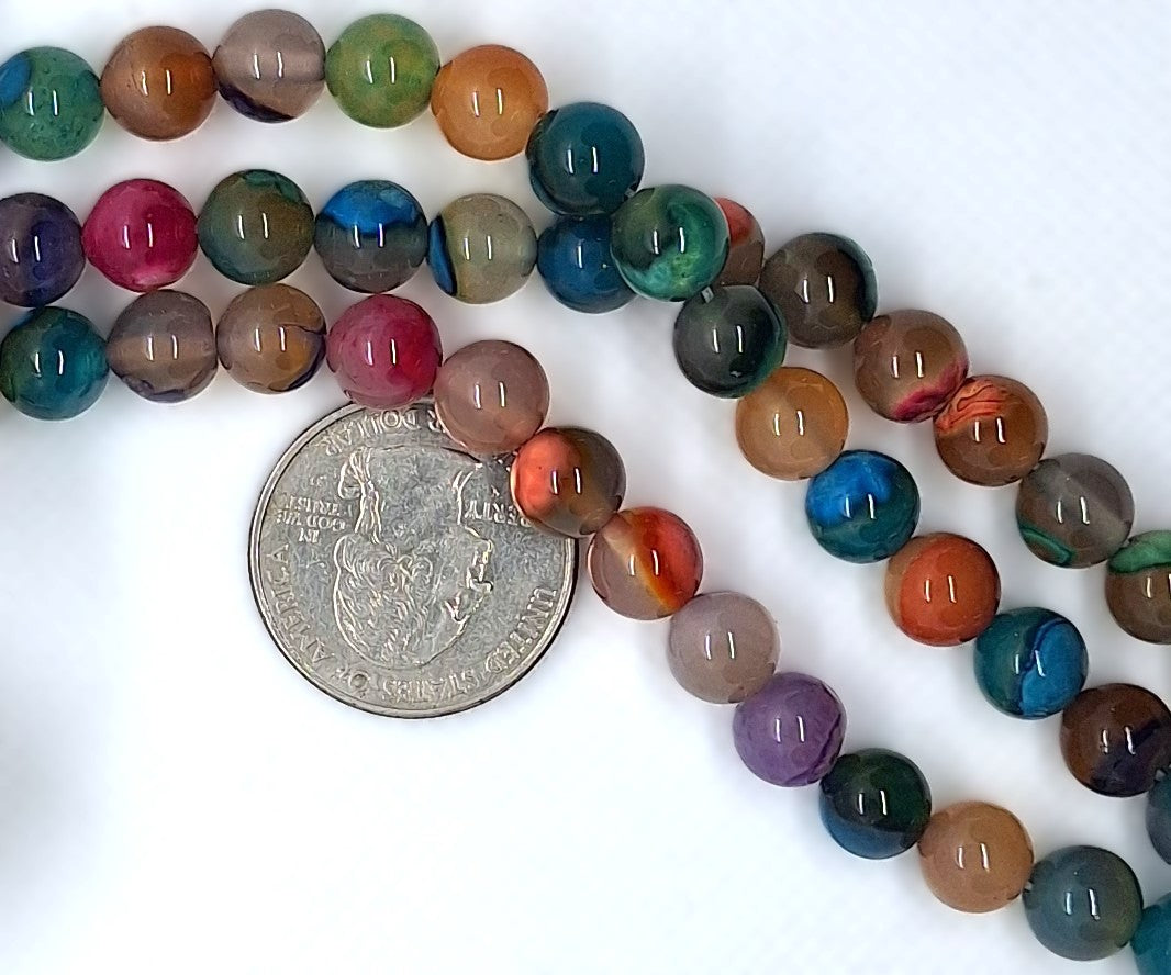 8mm Rainbow Agate Dyed Baked Round Gemstone Beads 8-Inch Strand
