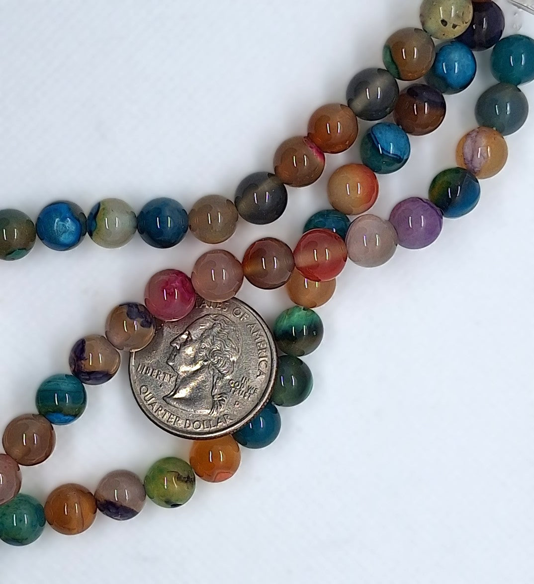 8mm Rainbow Agate Dyed Baked Round Gemstone Beads 8-Inch Strand