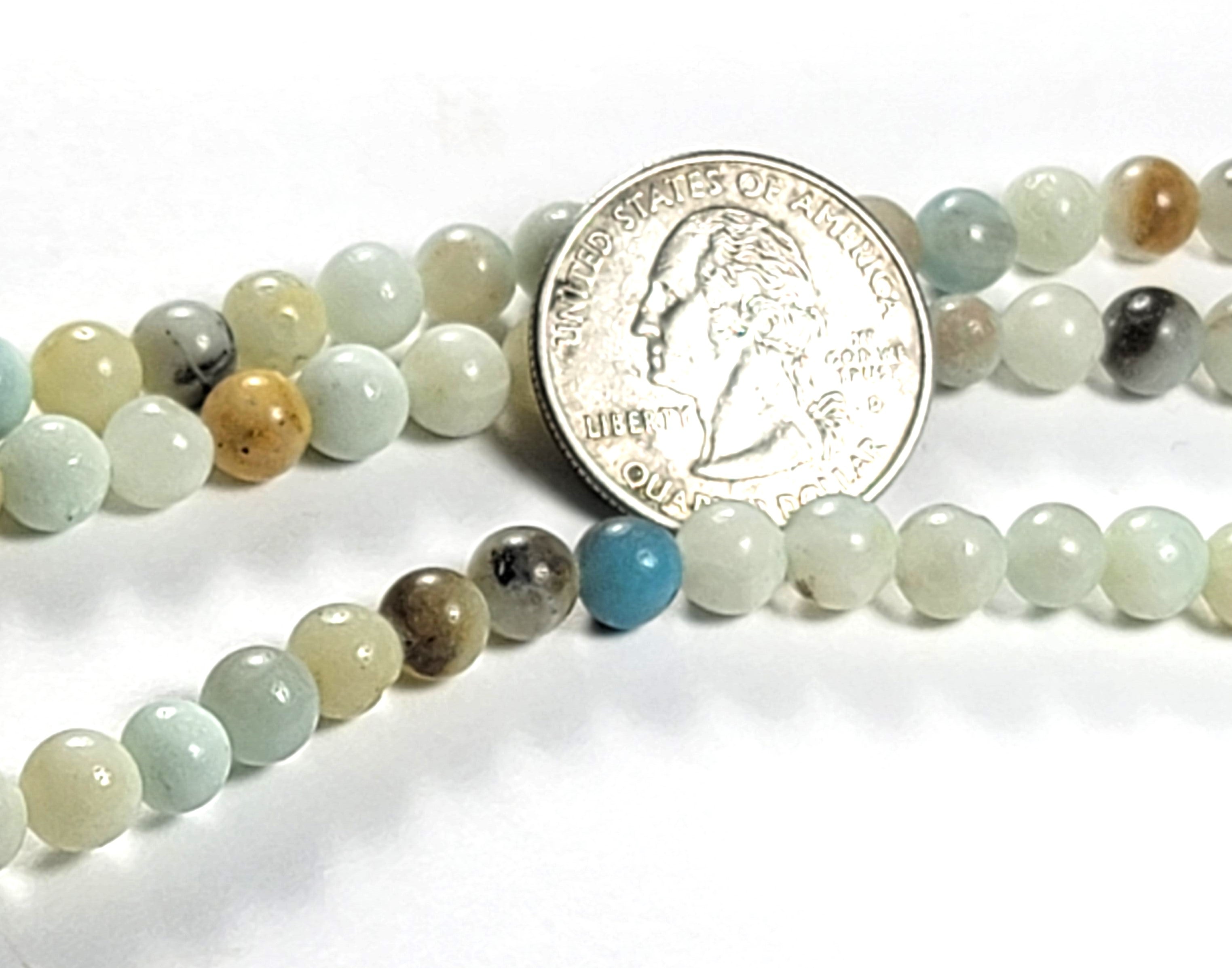 6mm Amazonite Black Gold Round Gemstone Beads 8-Inch Strand