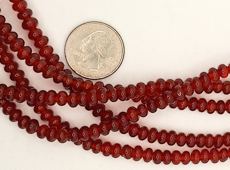 6x4mm Dark Carnelian Smooth Rondelle Gemstone Beads 8-inch Strand
