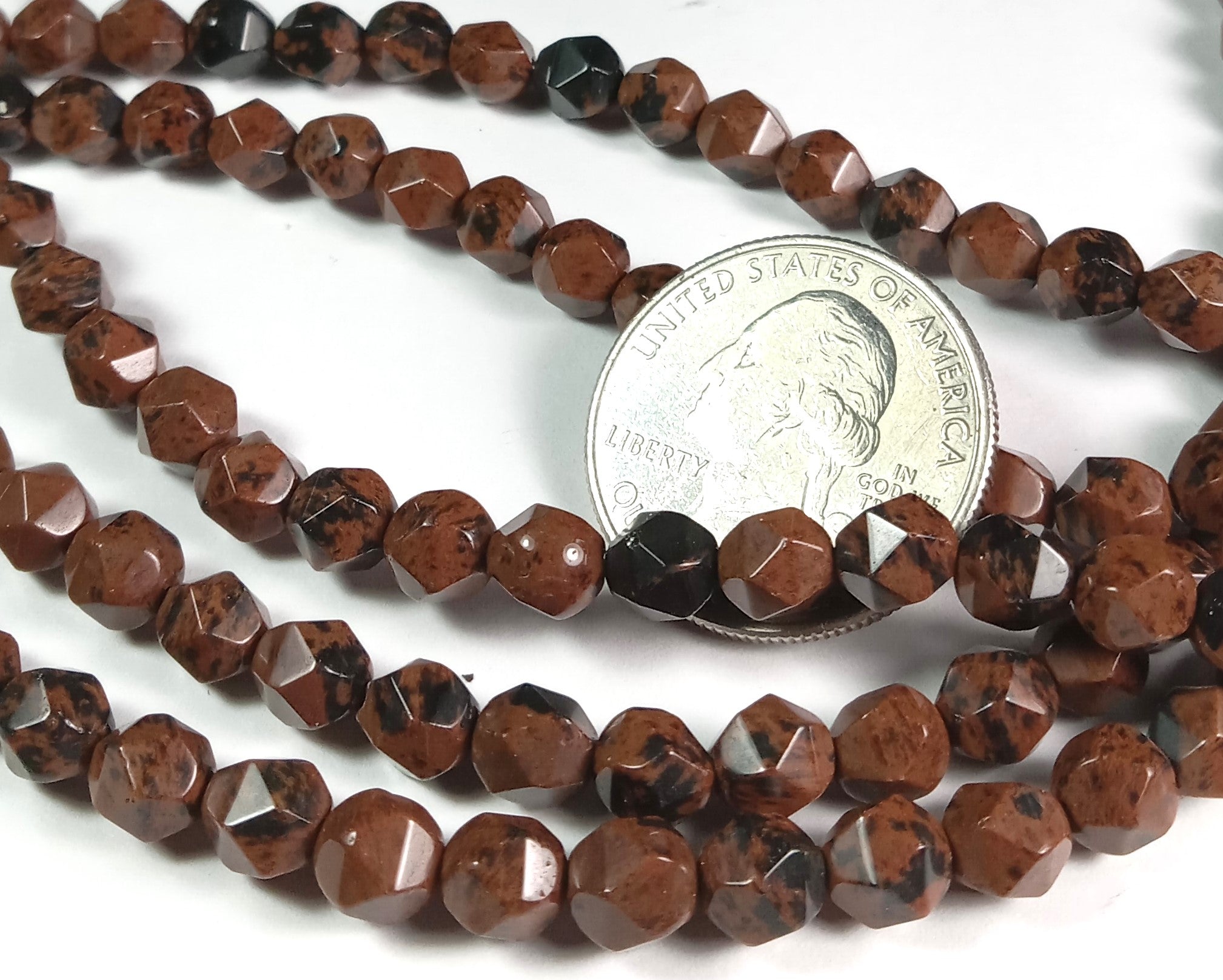 6mm Mahogany Obsidian Faceted Star Cut Gemstone Beads 8-Inch Strand