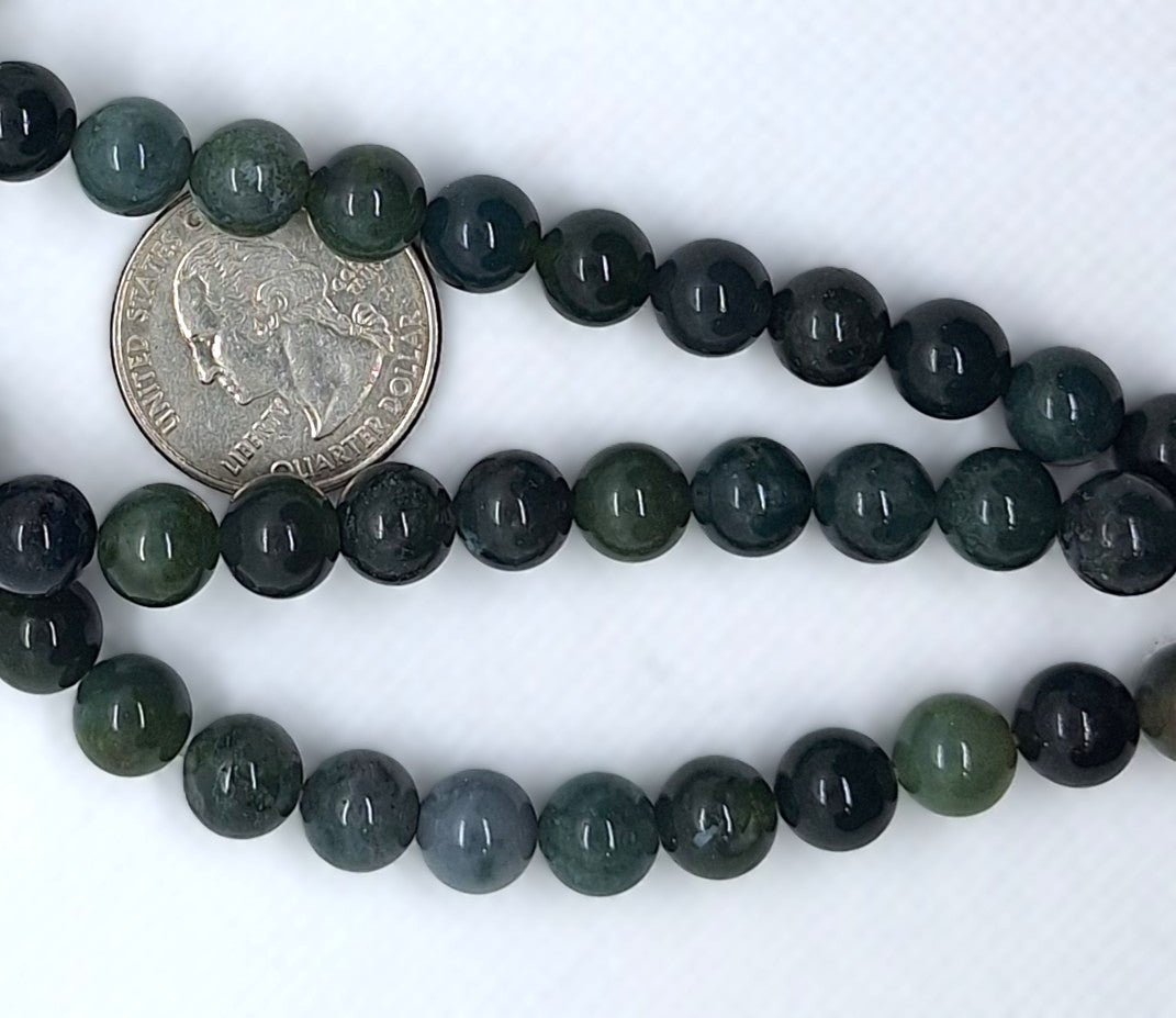 8mm Moss Agate Round Gemstone Beads 8-Inch Strand