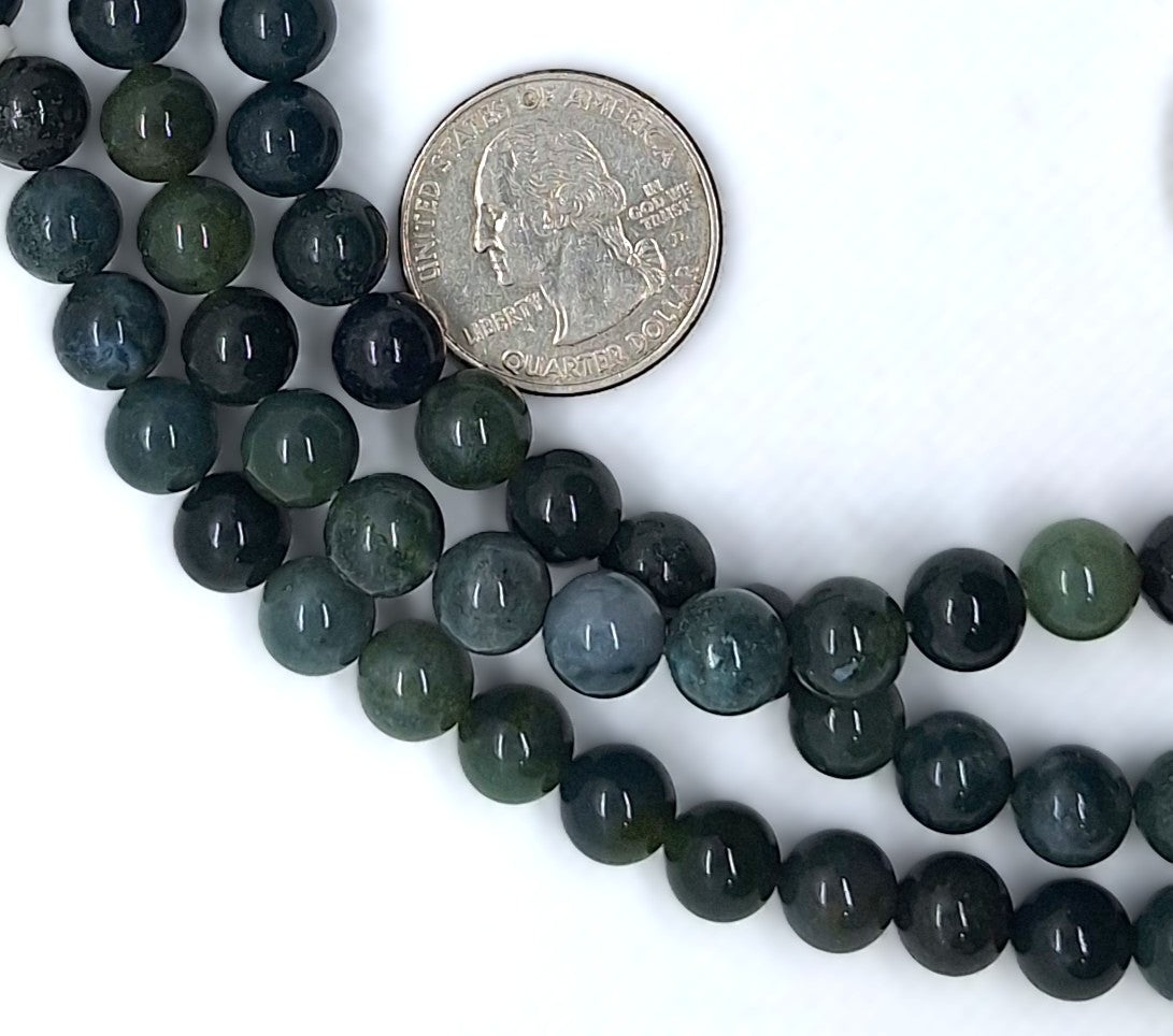 8mm Moss Agate Round Gemstone Beads 8-Inch Strand