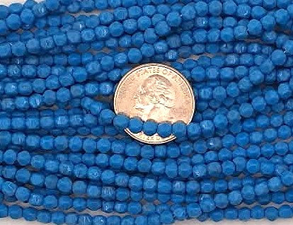 4.5mm Turquoise Blue Opaque English Cut Czech Glass Beads 50ct