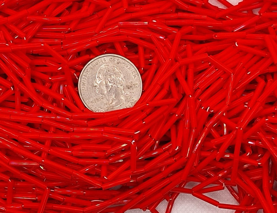 Red Opaque Size 5 Bugle Beads Full Hank