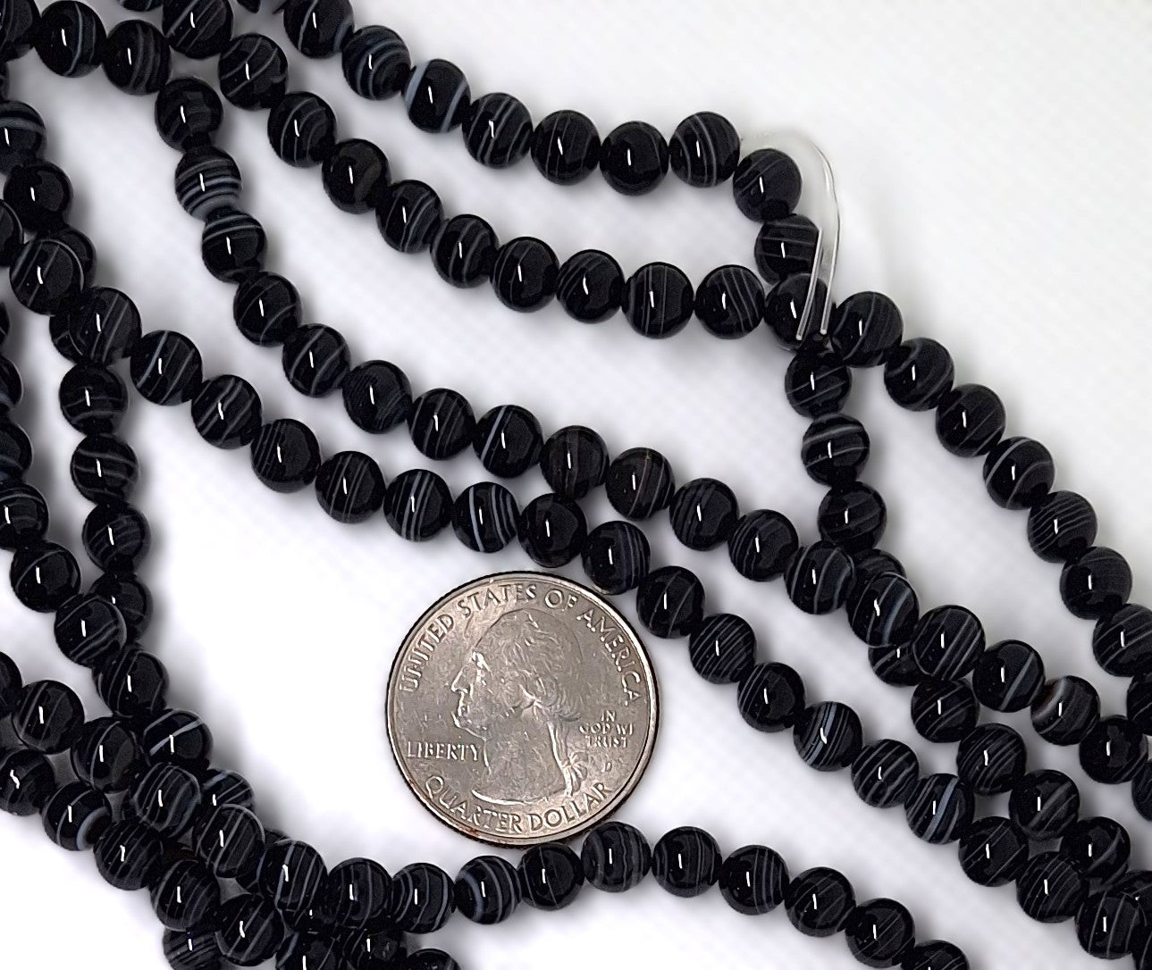6mm Black White Sardonyx Round Gemstone Beads 16-inch Strand