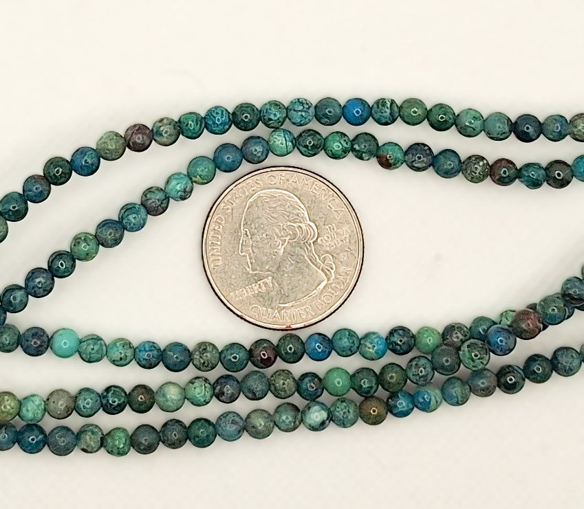 4mm Natural Azurite Round Gemstone Beads 8-inch Strand