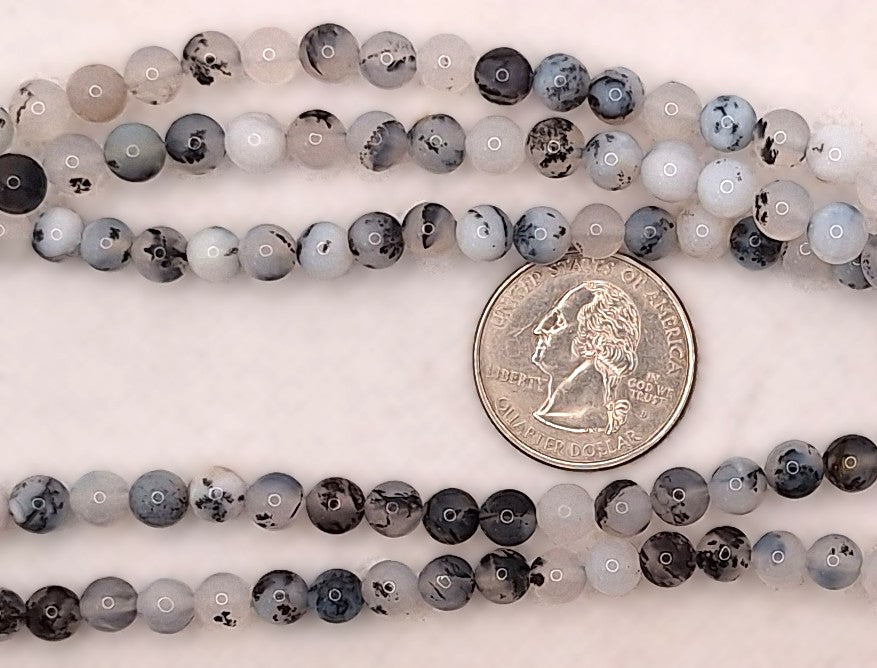 6mm Black Moss Agate Round Gemstone Beads 8-Inch Strand