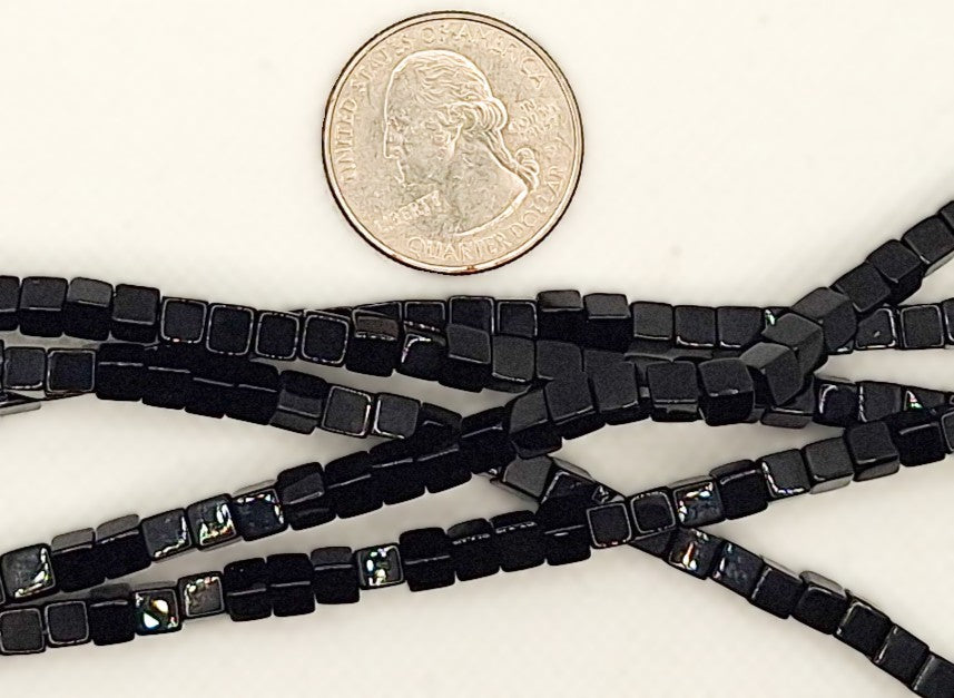 4mm Black Onyx Cube Gemstone Beads 8-inch Strand