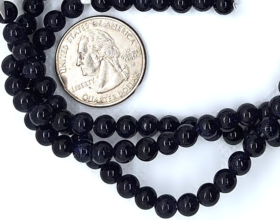 6mm Blue Goldstone Round Gemstone Beads 8-Inch Strand