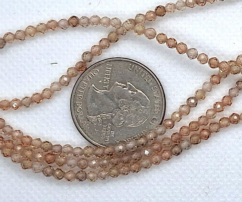 3mm Light Champagne Cubic Zirconium Faceted Round Gemstone Beads 8-Inch Strand
