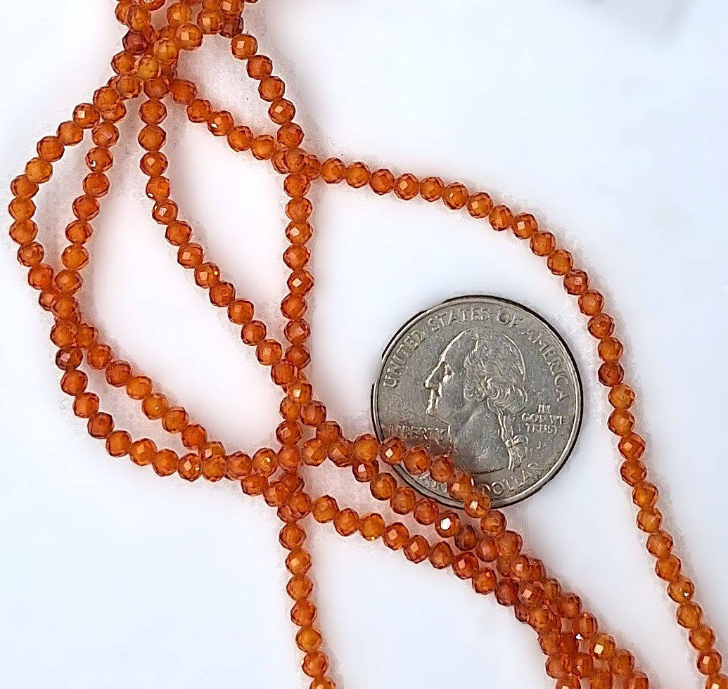 3mm Orange Cubic Zirconium Faceted Round Gemstone Beads 8-Inch Strand