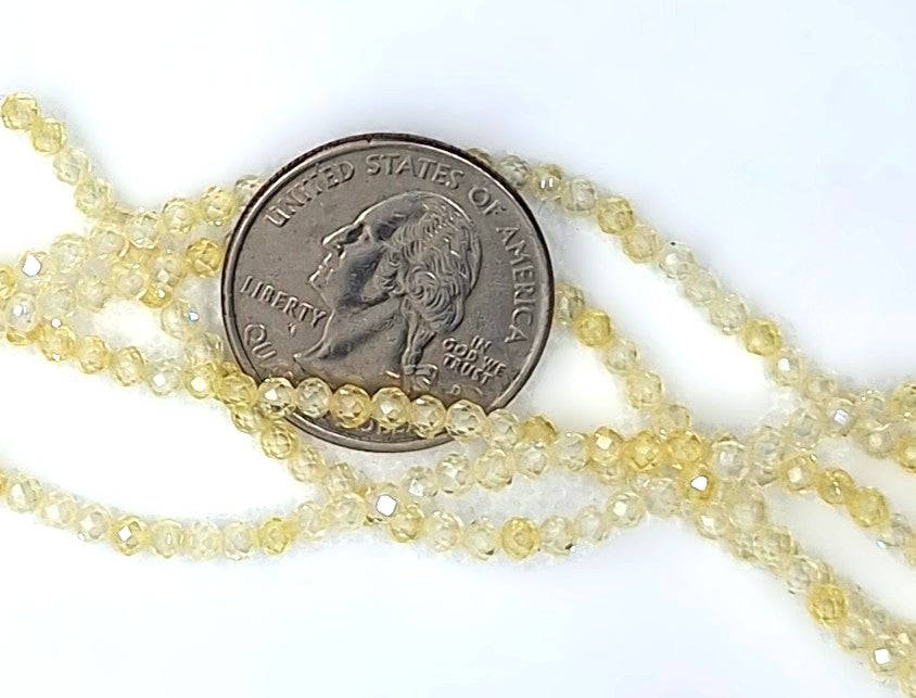 3mm Pale Yellow Cubic Zirconium Faceted Round Gemstone Beads 8-Inch Strand