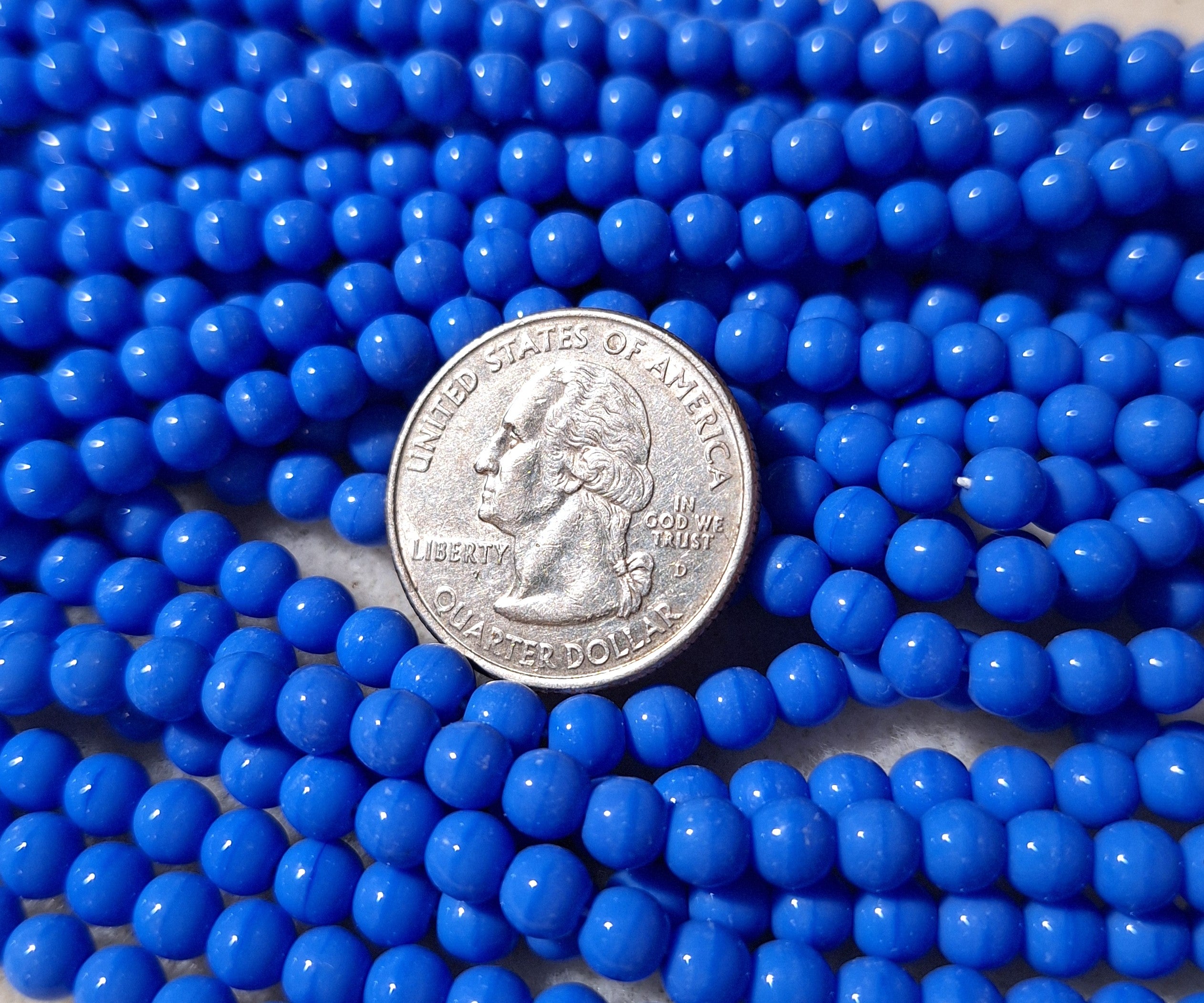 5mm Blue Opaque Smooth Round Druk Glass Beads 50ct