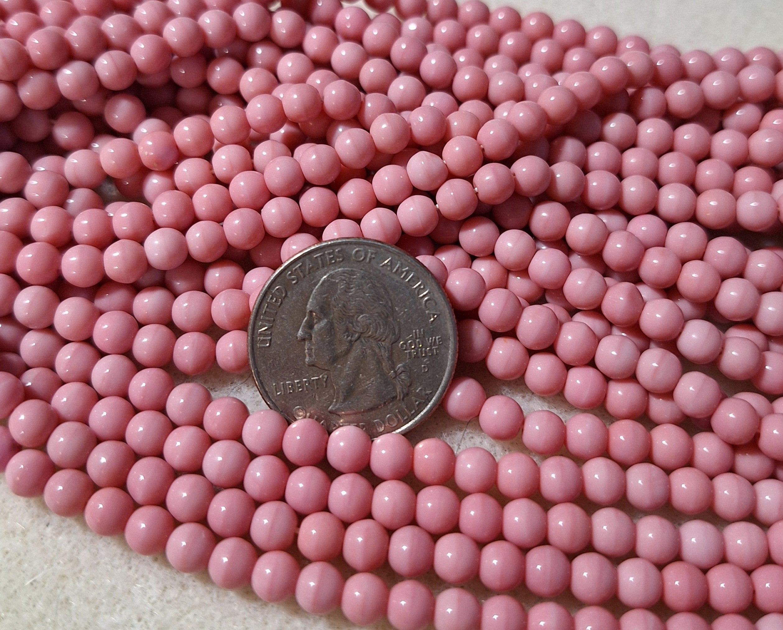 5mm Pink Opaque Smooth Round Druk Glass Beads 50ct