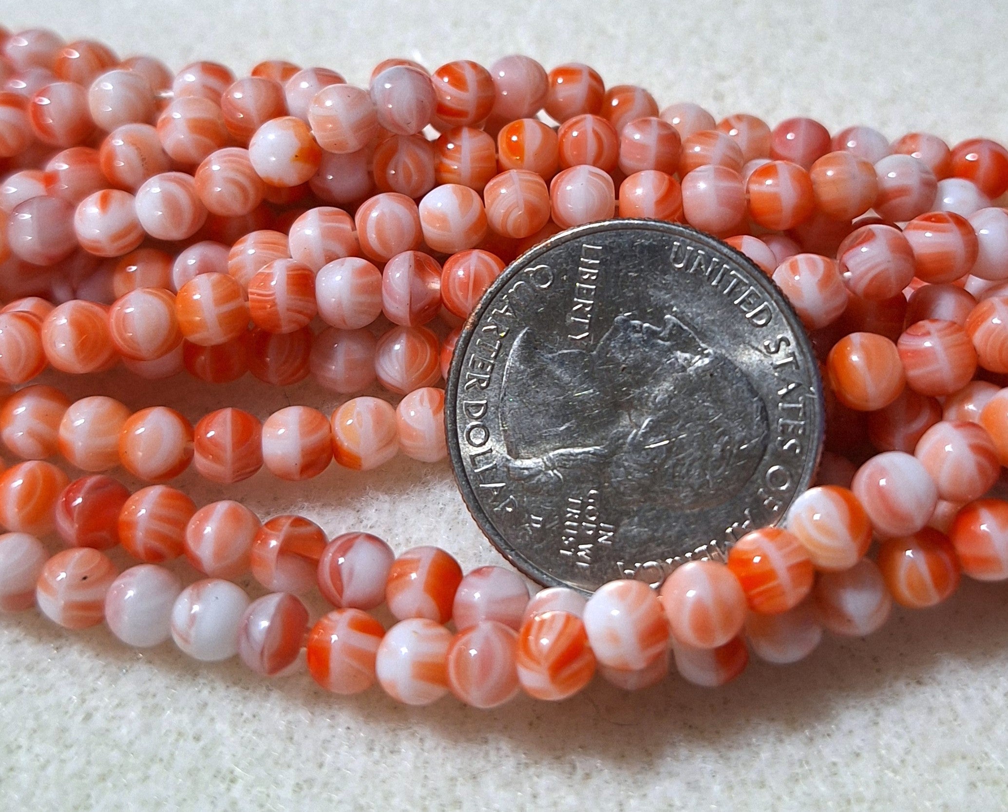 5mm Orange Quartz Smooth Round Druk Glass Beads 50ct