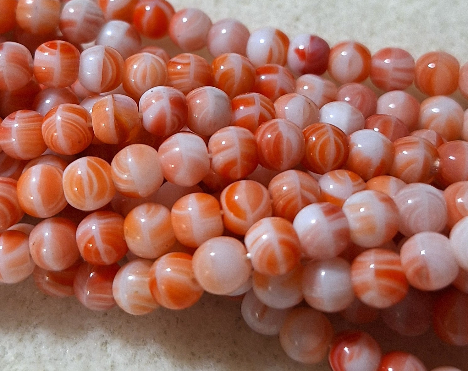 5mm Orange Quartz Smooth Round Druk Glass Beads 50ct