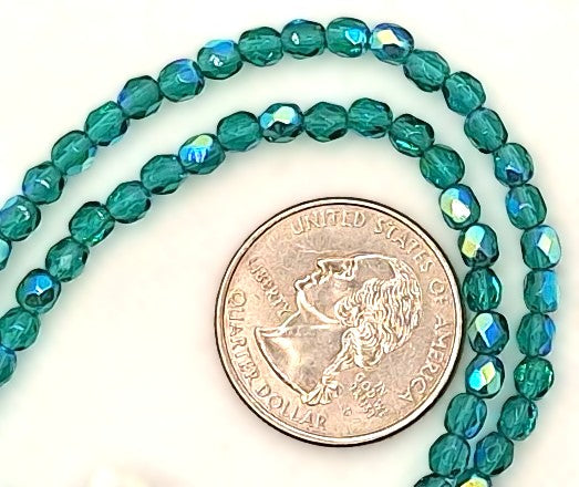 4mm Emerald Green AB Transparent Fire-Polished Faceted Round Beads 50ct