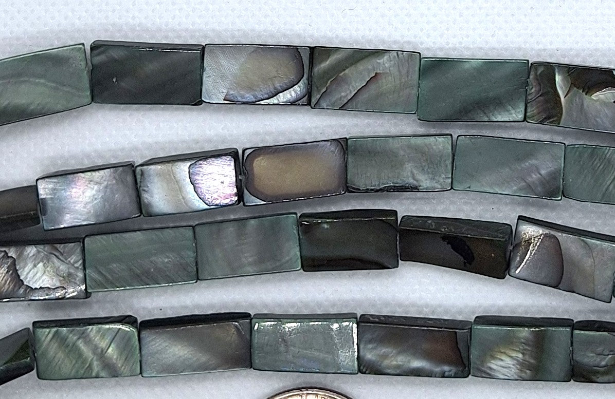 14x10mm Stone Gray Mother of Pearl MOP Flat Rectangle Shell Beads 16-Inch Strand