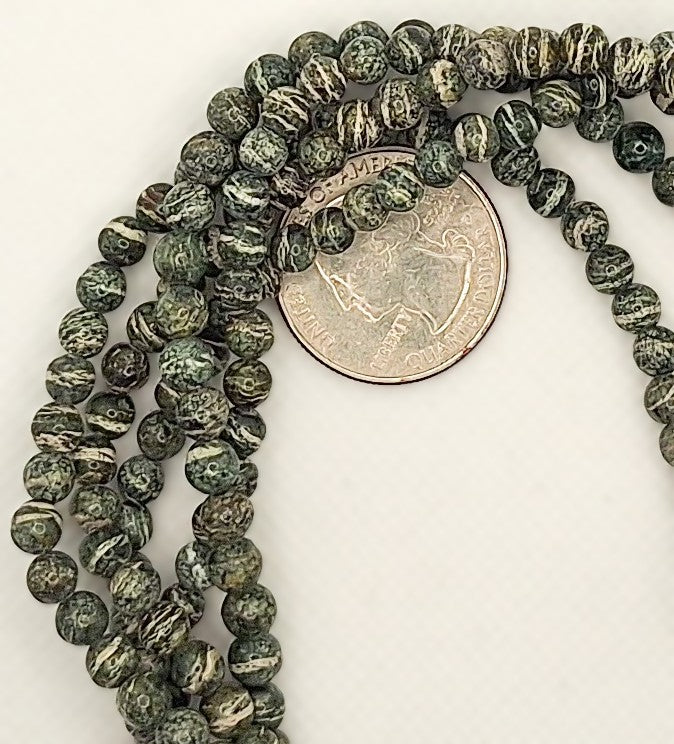 5mm Green Zebra Jasper Round Gemstone Beads 8-inch Strand