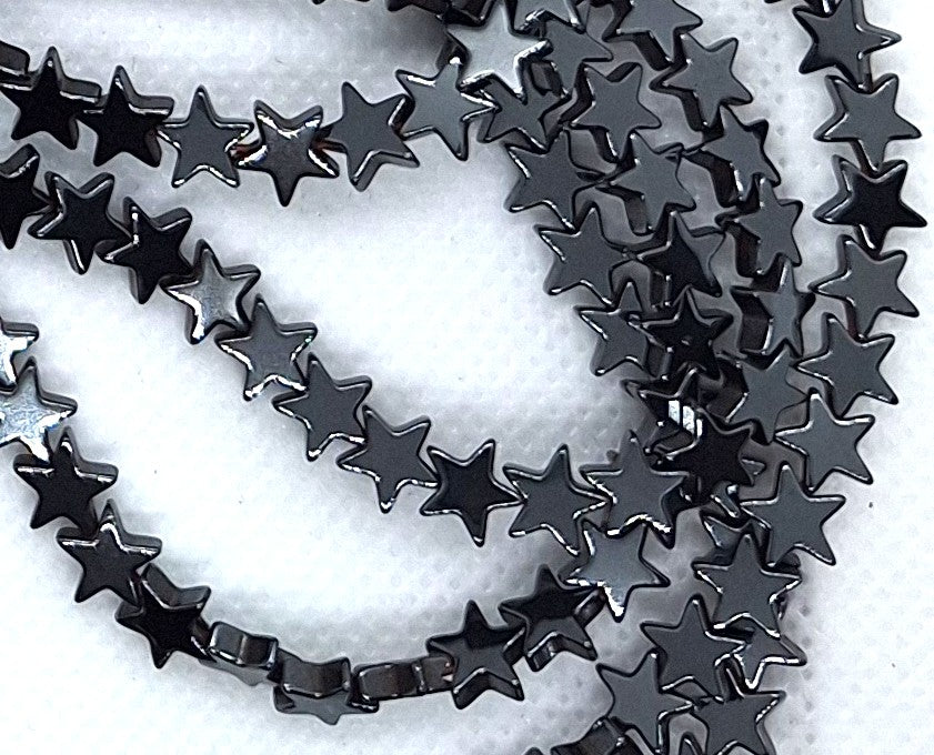6mm Hematite Flat Star Gemstone Beads 16-Inch Strand